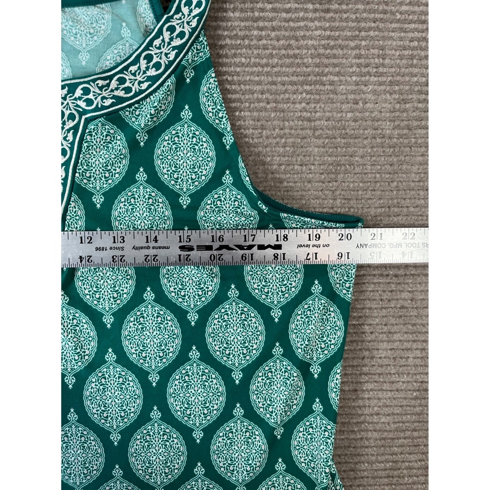 Magnolia Grace Teal Green Damask Medallion Split Neck Shift‎ Dress Womens XL - Picture 2 of 6